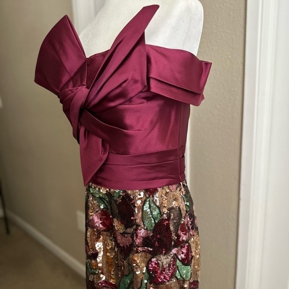 MARCHESA NOTTE Bardot-Style Floral Embellished Dress Size 10 - Picture 6 of 8